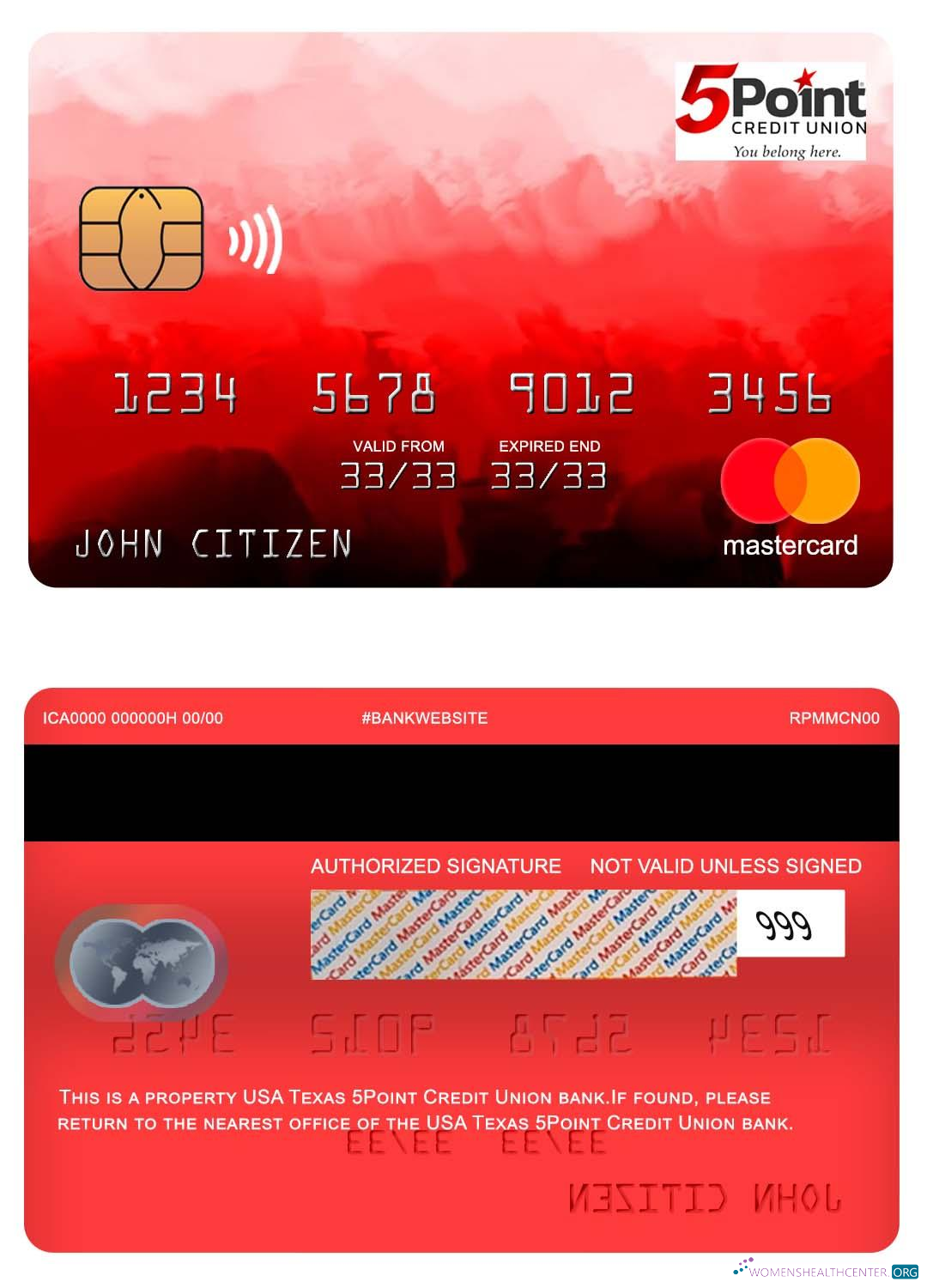 Download USA Texas 5Point Credit Union bank mastercard Photoshop template